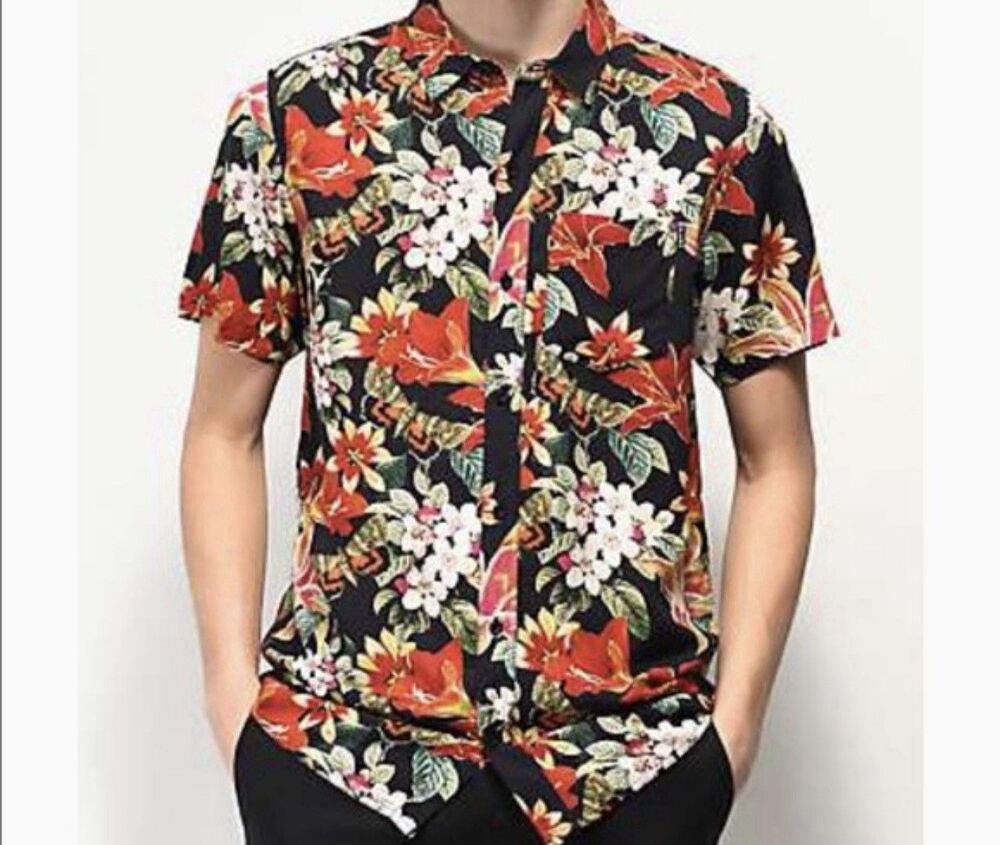 Empyre Skateboard Black Rayon Floral Button Shirt Men’s Size XL